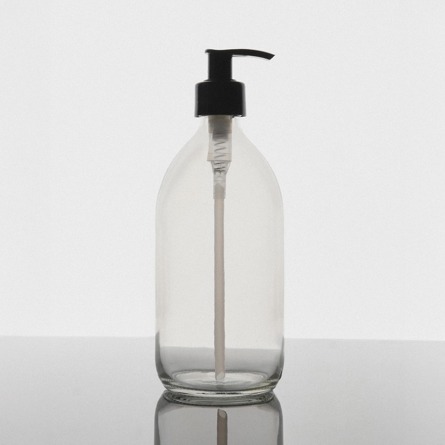 Przezroczysty szklany dozownik mydła z pompką [500 ml, 1 opakowanie], przezroczysty dozownik mydła z czarną plastikową pompką (bez BPA)