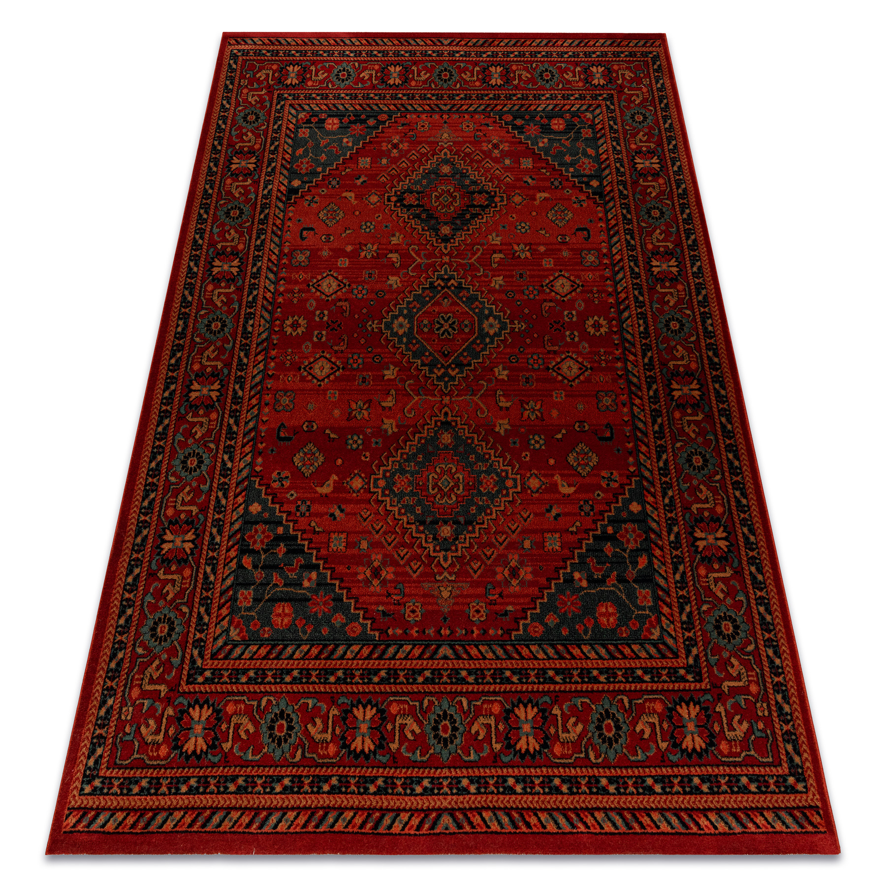 Alfombra de lana kashqai 4345 300 oriental, marco burdeos 200x300 cm