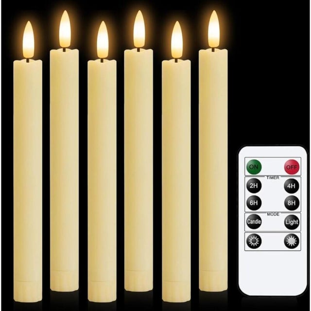 Lot de 6 LED Bougies Vacillantes sans Flamme , Diamètre 2 cm, Hauteur 16.5 cm Ivoire,Bougies à Piles en Avec Télécommande et Minuteur