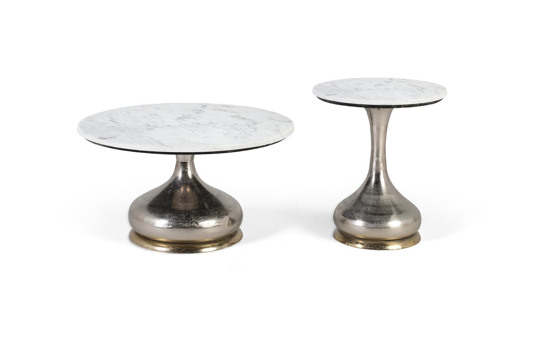 Lot de 2 tables basses avec un tiroir - plateau en MDF à motif de marbre - Blanc Lot de 2 tables basses avec un tiroir - plateau en MDF à motif de marbre - Blanc