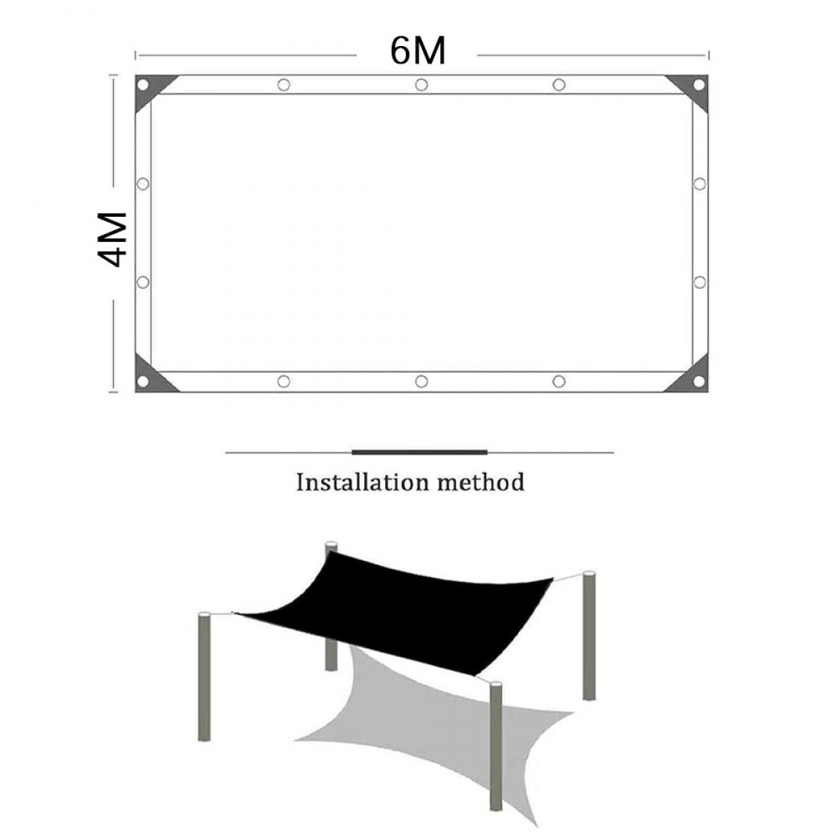 Voile d'Ombrage PEHD Haute Densité, Bloque 90% UV, Respirant, Anti-Déchirure, avec Œillets Aluminium, 4x6m - 4