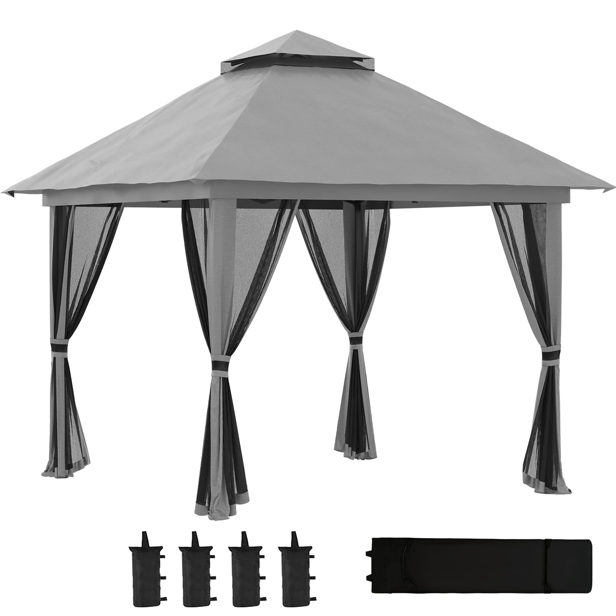 Tonnelle de Jardin avec 6 Rideaux 2 Portes Amovibles Autoportante en