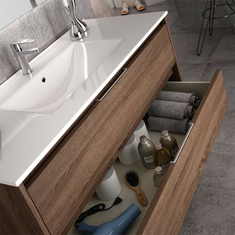 Meuble de salle de bain 120cm double vasque - 4 tiroirs - IRIS - britannia (chêne foncé) - 4