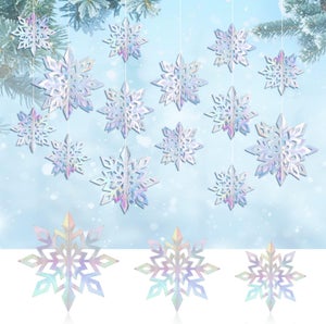 36 Fiocchi Di Neve Glitterati Per Albero Di Natale - 3 Dimensioni - Decorazioni Invernali Con Cordini