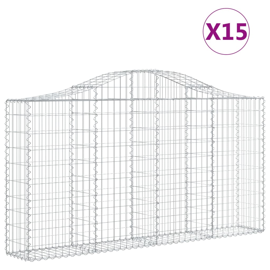 Cestas de gaviones arqueadas 15 piezas 200x30x100/120 cm hierro galvanizado