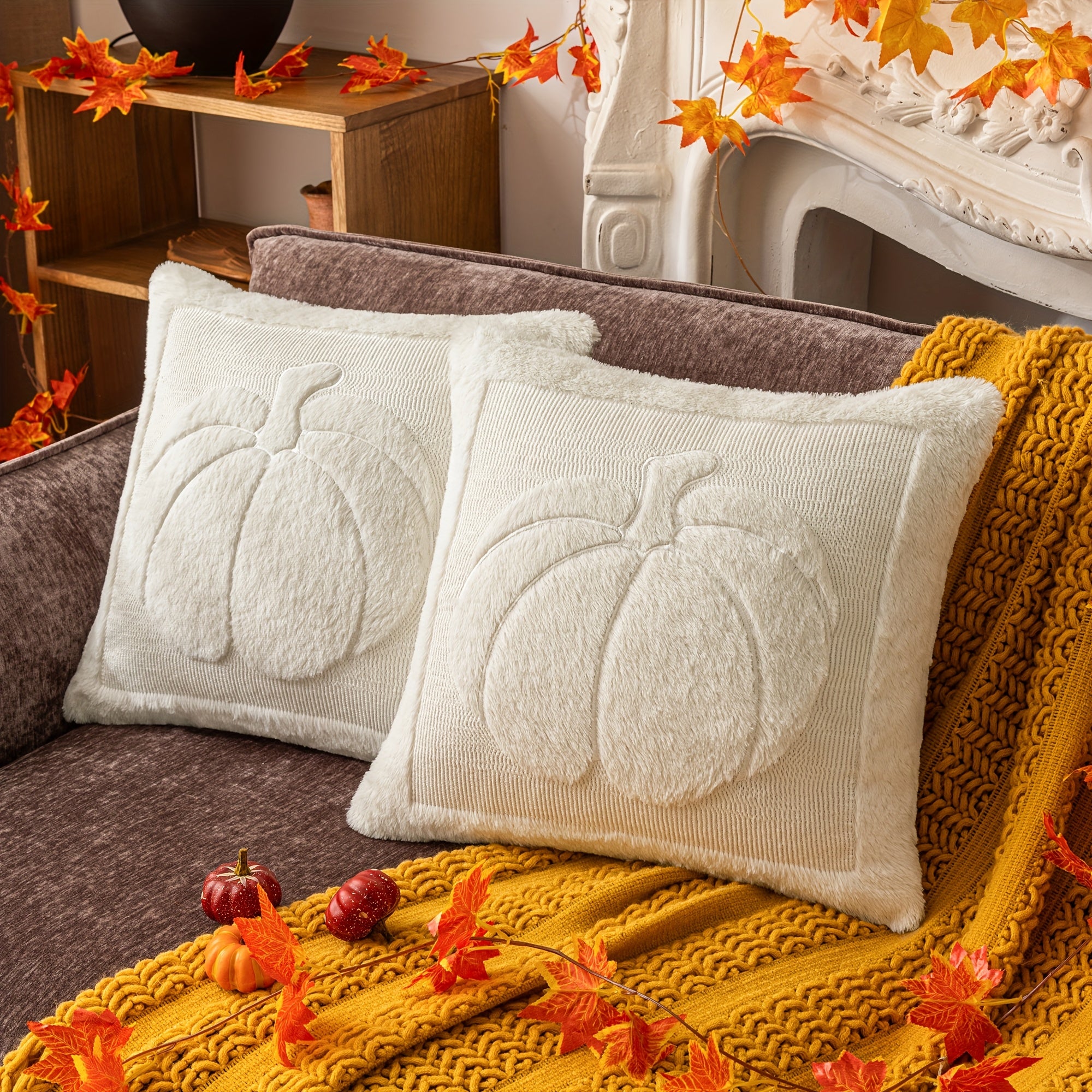 Confezione da 6 federe per cuscini autunnali 40 x 40 cm, federe per cuscini autunnali con foglie di acero e zucca e camion, per decorazione per la casa e il divano