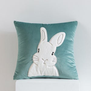 Artoid Mode Set di 4 federe per cuscino pasquale con orecchie di coniglio, 40 x 40 cm, a righe a pois primaverili, per divano, soggiorno, decorazione