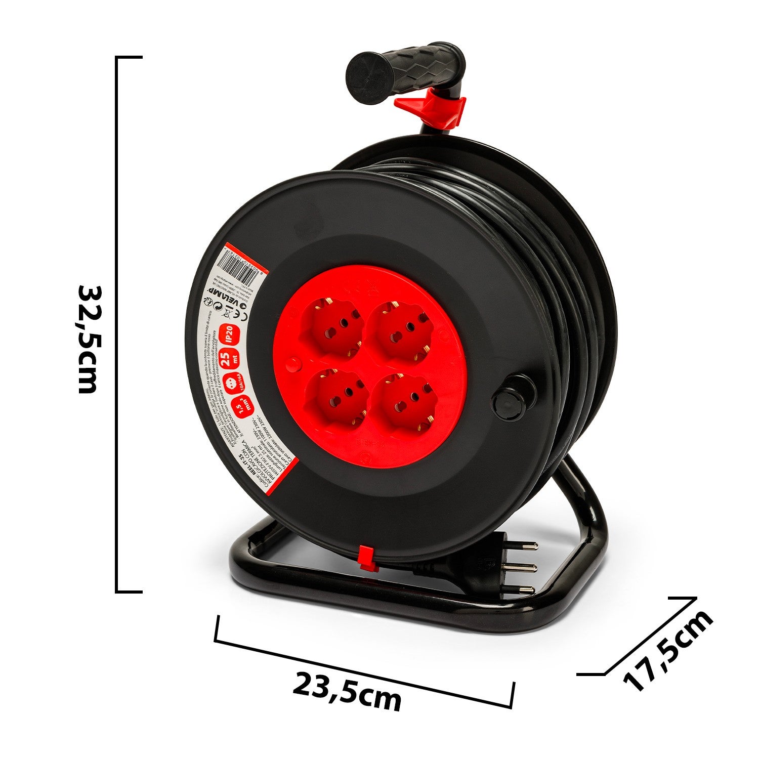 Enrouleur électrique standard italien, 4 prises, câble H05VV-F3G1.5MM2, 50m, CE - 2