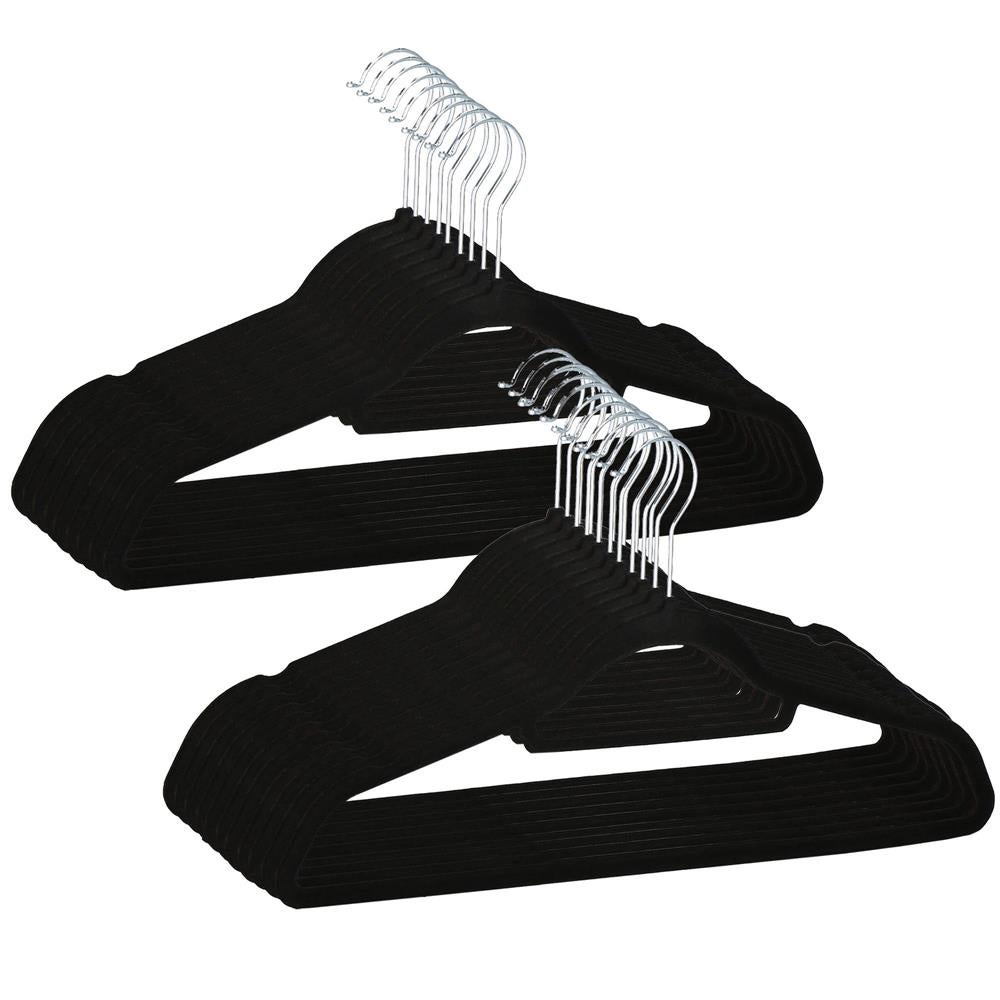 Set de 20 de umerase din velur cu carlig rotativ 360°, 45x23 cm, negru 20buc