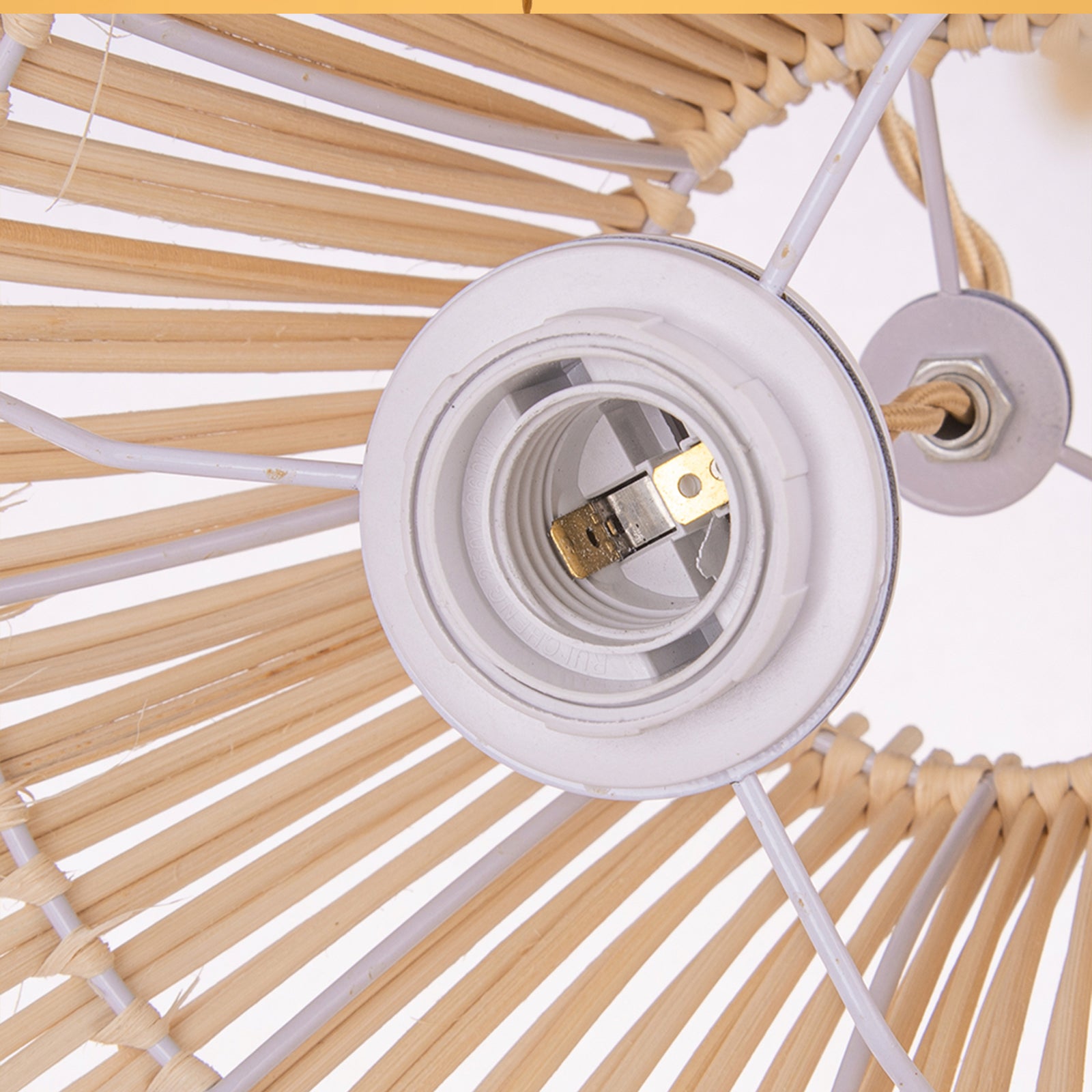 Lustre suspendu en rotin blanc Luminaire artisanal pour salon,D50CM x H50CM - 2