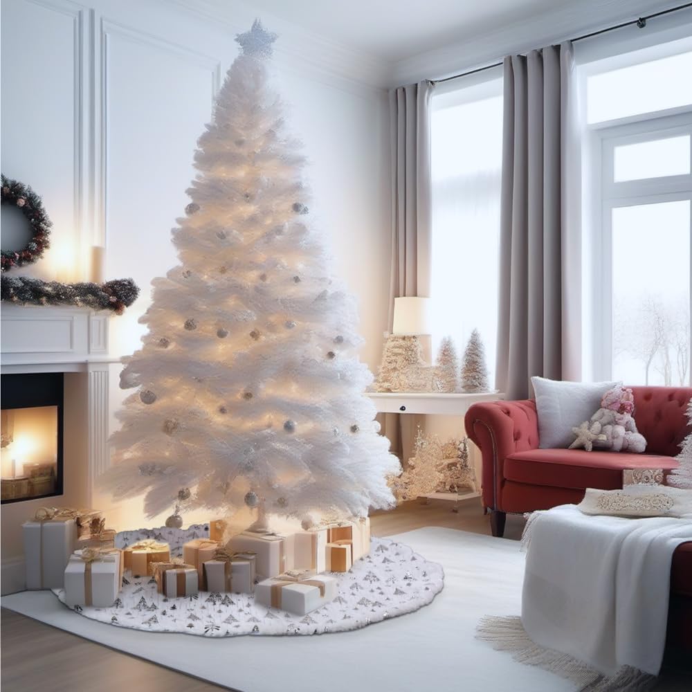 Saia para árvore de Natal, padrão prateado para árvore de Natal, capa para base de árvore de Natal, decoração para casa (78 cm) - 4