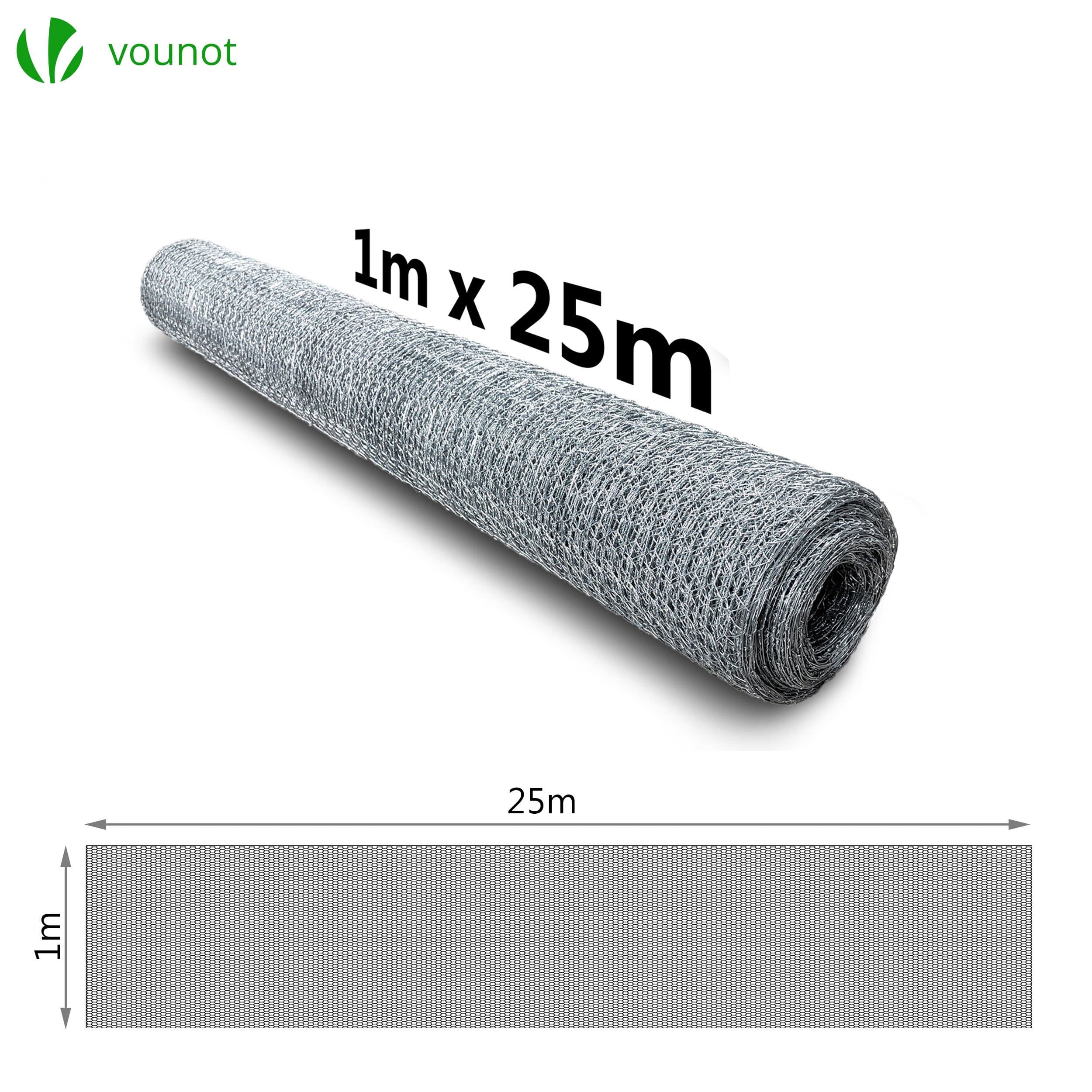 Rete Metallica Zincata Torsione Tripla, Maglia Esagonale 13mm, 100cm x 25m, Argento - 6