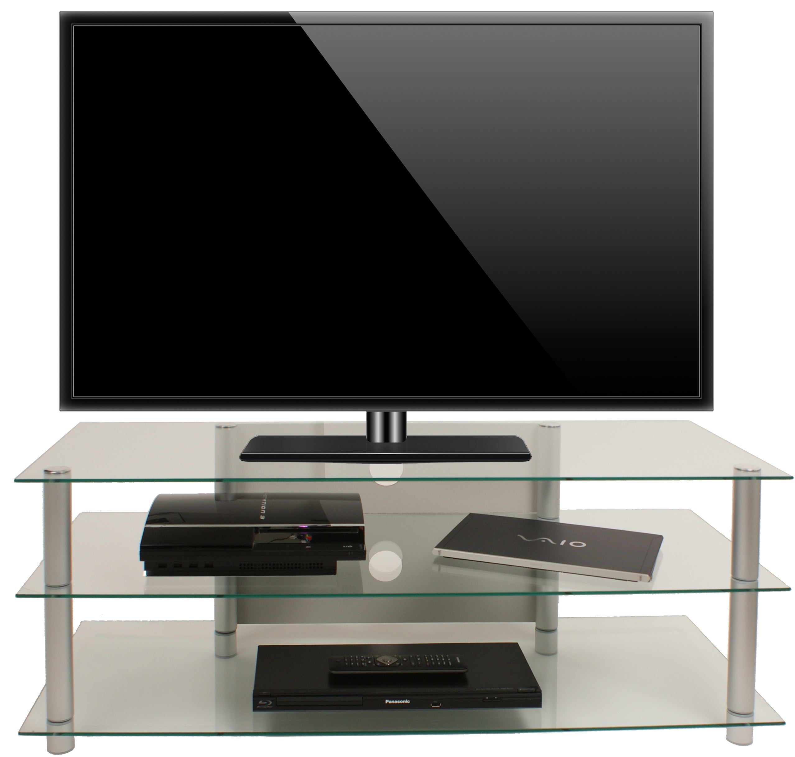 VCM Meble TV Zumbo Przezroczyste szkło H. 45 x B. 112 x T. 40 cm