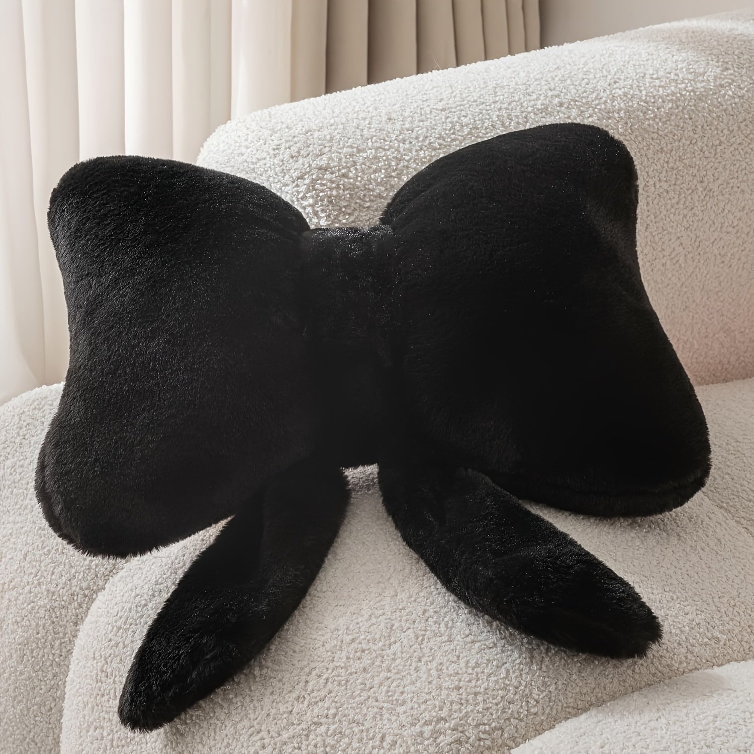 Coussin à nœud mignon, doux et moelleux, lavable à la main, coussin de soutien lombaire pour voiture, décoration pour chambre et canapé (noir) - 4
