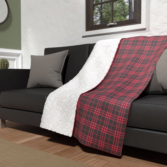 Plaid polaire microfibre doublé sherpa 120X160 cm TARTAN, par Soleil d'ocre