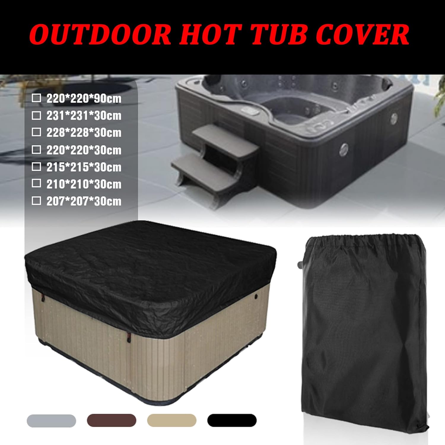 Housse de Bain à Remous Carrée Couverture Anti-poussière de Piscine Couvertures de Spa Extérieur Imperméables pour Baignoire—220×220×30cm - 2