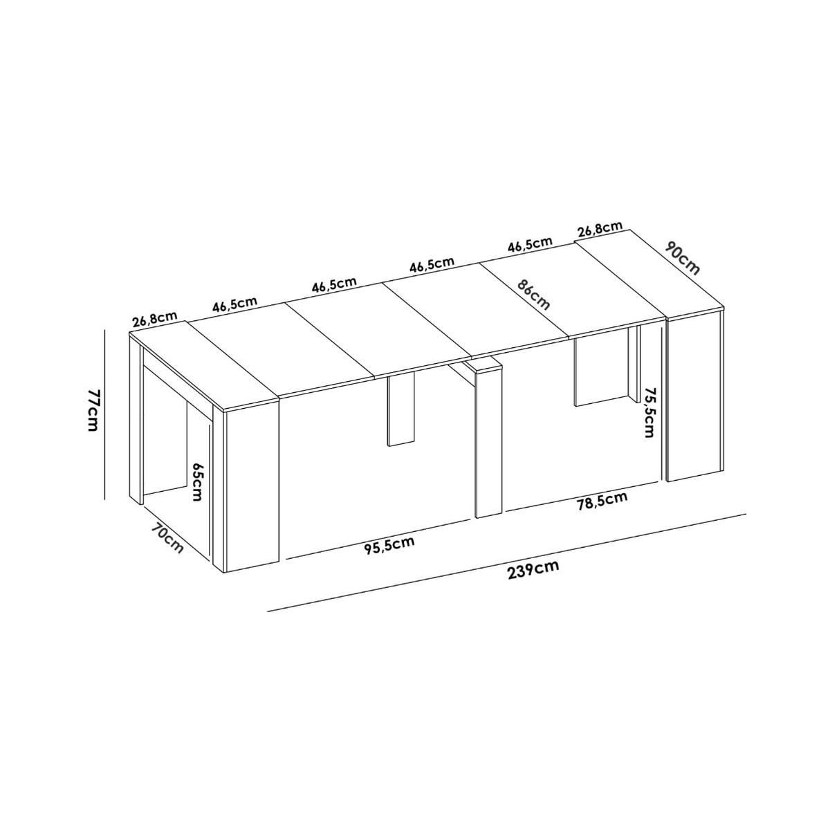 Console extensible en table 4-10 personnes - Decor blanc - L 239 x P 90 x H 77 cm - KIONA - 7