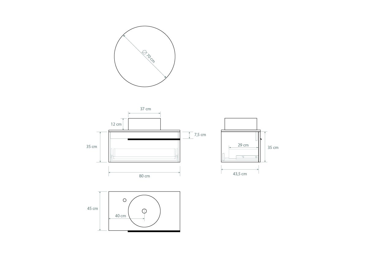 Ensemble de salle de bains Avantarea VOUGLANS Alcatraz 80 cm + lavabo + miroir rond - 6