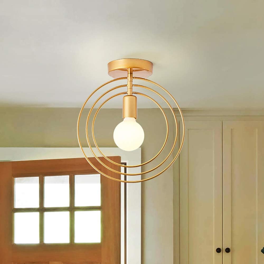 Plafonnier Rétro Industrielle en Métal,DIY Lustre Fer Doré Boules 360°Régble Lampe Suspension Luminaire - Cercle - 5