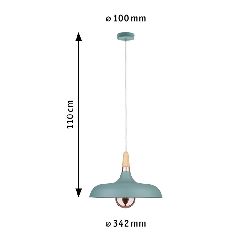 Luminaire en suspension Juna E27 max. 20W Vert satiné, Cuivre, Bois gradable Métal, Bois - 6