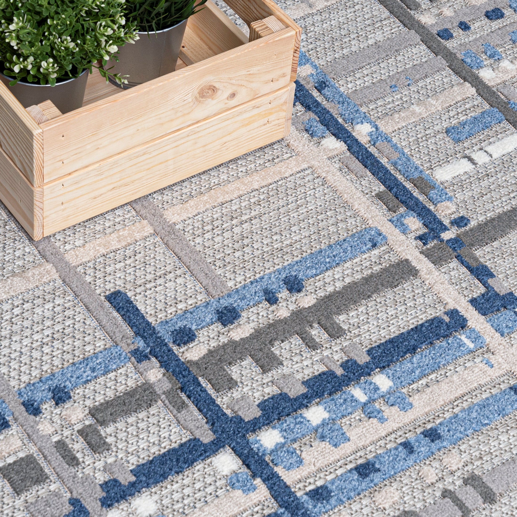 Alfombra plana para interior/exterior Aventura EC86A Mazovia, rectangular, 160 x 230 cm, azul, diseño geométrico, rayas - 3
