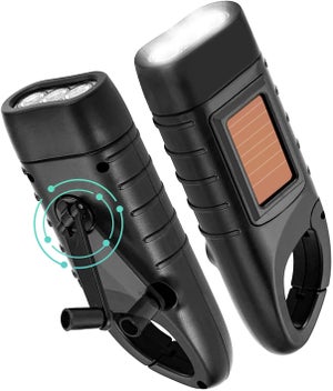 Torcia a LED con dinamo a manovella, ad energia solare, luce di emergenza (blu