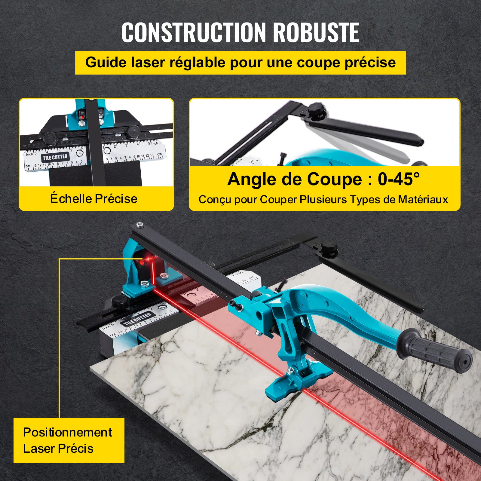 Cortador Manual de Azulejos 1200 mm SucceBuy com Laser, Corte para Cerâmica e Porcelana 6-15 mm, Estrutura Alumínio - 5