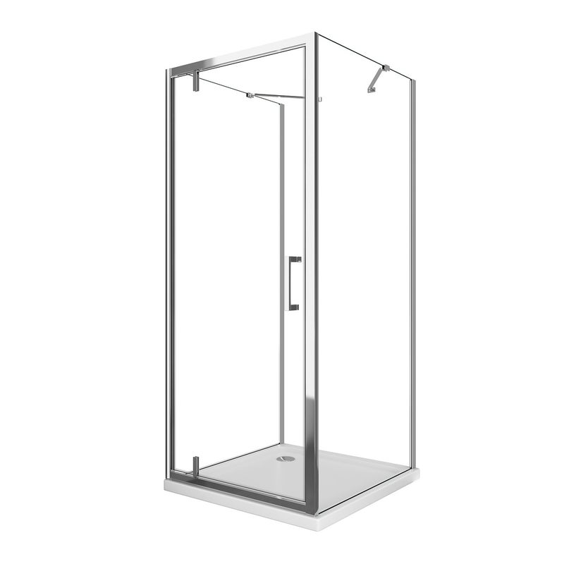 Kabina prysznicowa z drzwiami roto-translacyjnymi i 2 ściankami stałymi, szkło 8 mm, chrom,wys. 200 cm -90 (88-90) ścianki + drzwi 75 (73-76)