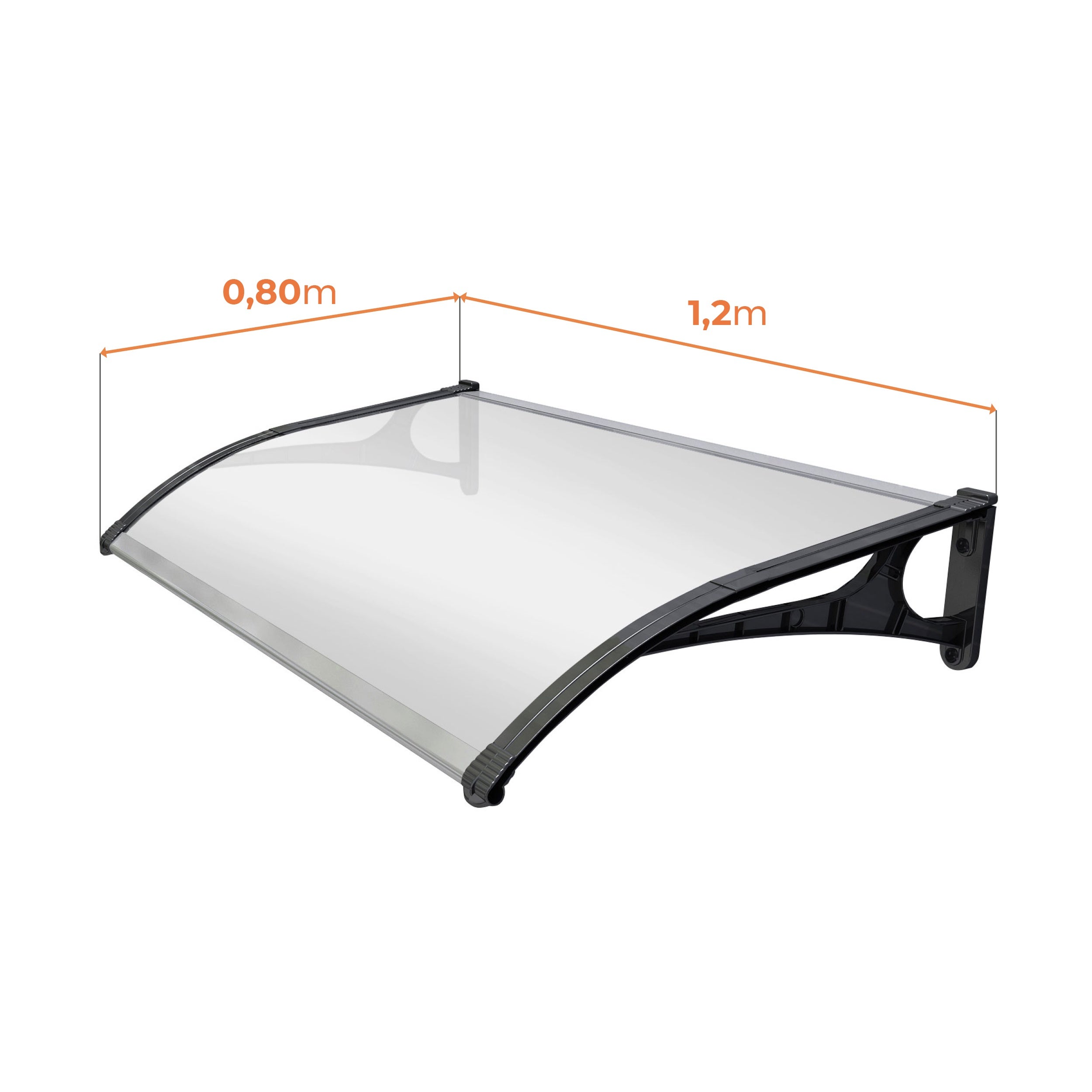Marquise de Porte Extérieur 120x80 cm - Polycarbonate Solide 2,7mm Très Résistant - Supports Robustes en Aluminium - Panneau Transparent Anti UV - 4