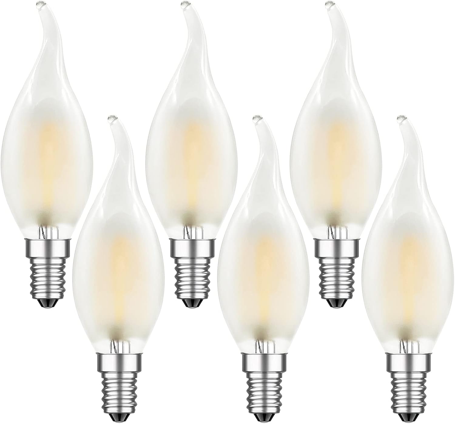 Zestaw 6 żarówek LED E14 Filament 4W Kształt płomienia Ciepły biały 2700K Vintage w kształcie świeczki 4W odpowiadające 40W 400lm Ściemnialne matowe