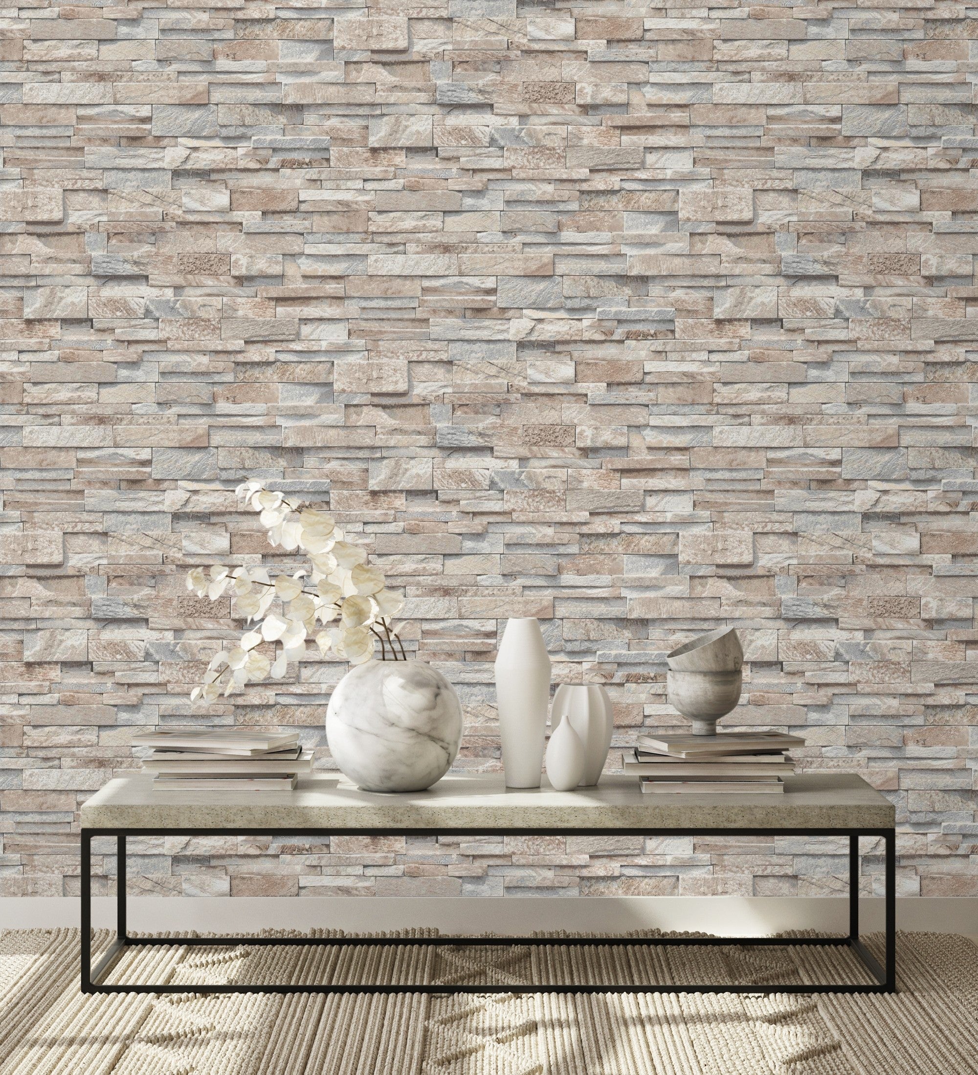 Papier peint vinyle lessivable imitation mur de pierre d'ardoise texturé en relief - Austin Stone 127671 de GAULAN - Rouleaux de 10 m x 0,53 m - 7