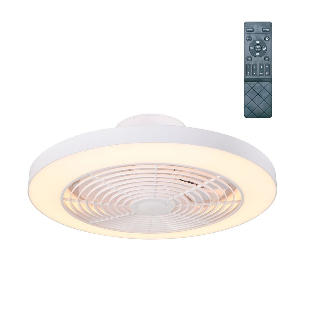 Ventilator de tavan cu lumină motor silențios DC cu telecomandă și APP telefon mobil Wonderlamp Alvora Alb 50 cm culoare lumină RGB