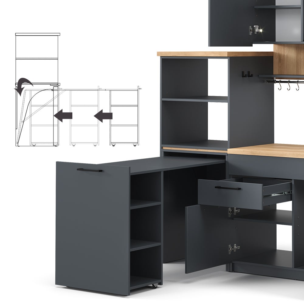 Vicco Pojedyncza kuchnia Egbert, Antracyt, 160 cm z rozkładanym stołem - 6