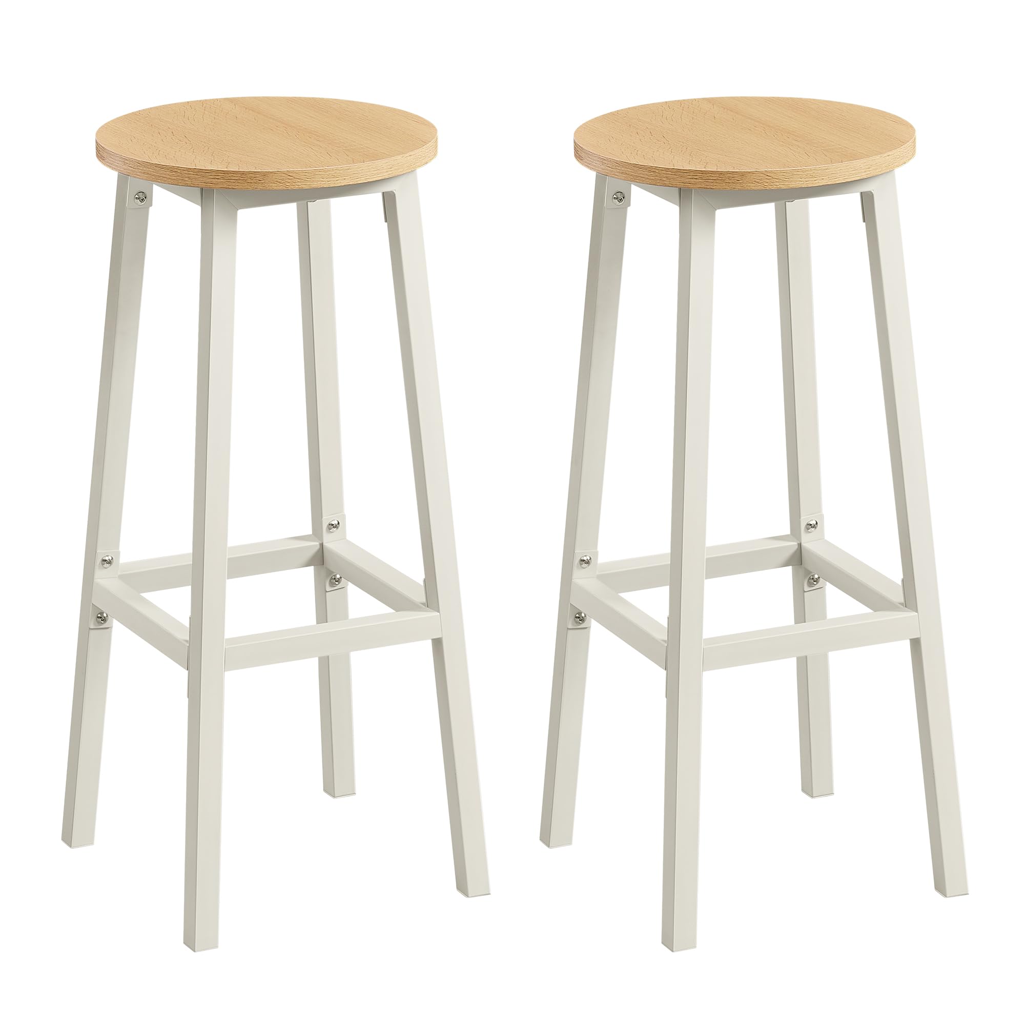 Taburetes de bar, juego de 2, estilo industrial, 74 cm de alto, taburetes de cocina, color roble y blanco
