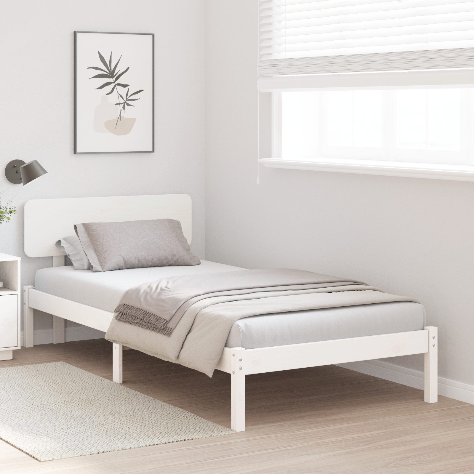 Ramka łóżka Z zagłówkiem Biały 90 x 200 cm Lite drewno sosnowe vidaXL