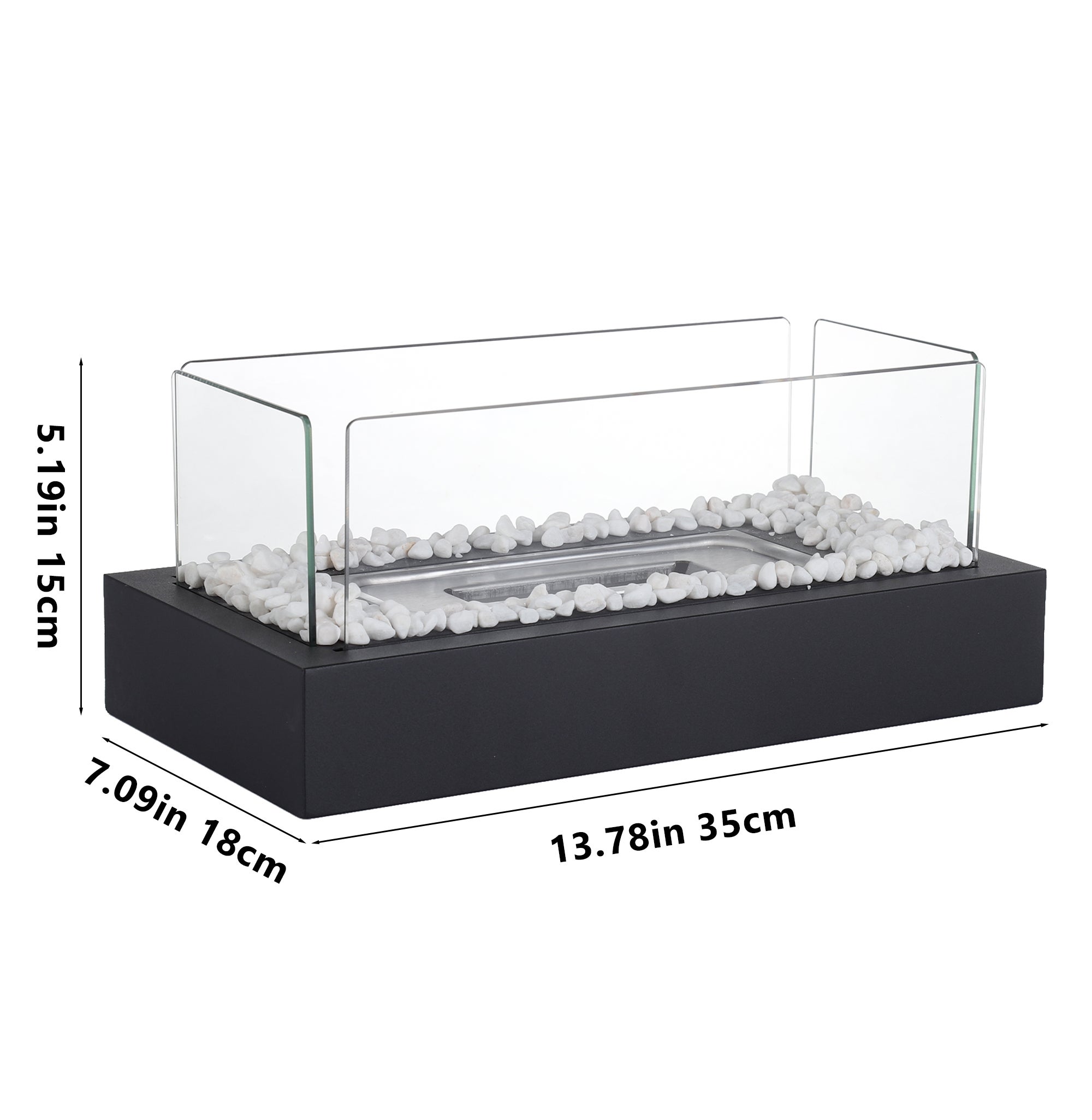 ZMH Chimenea de sobremesa portátil decorativa de bioetanol rectangular negra - 8