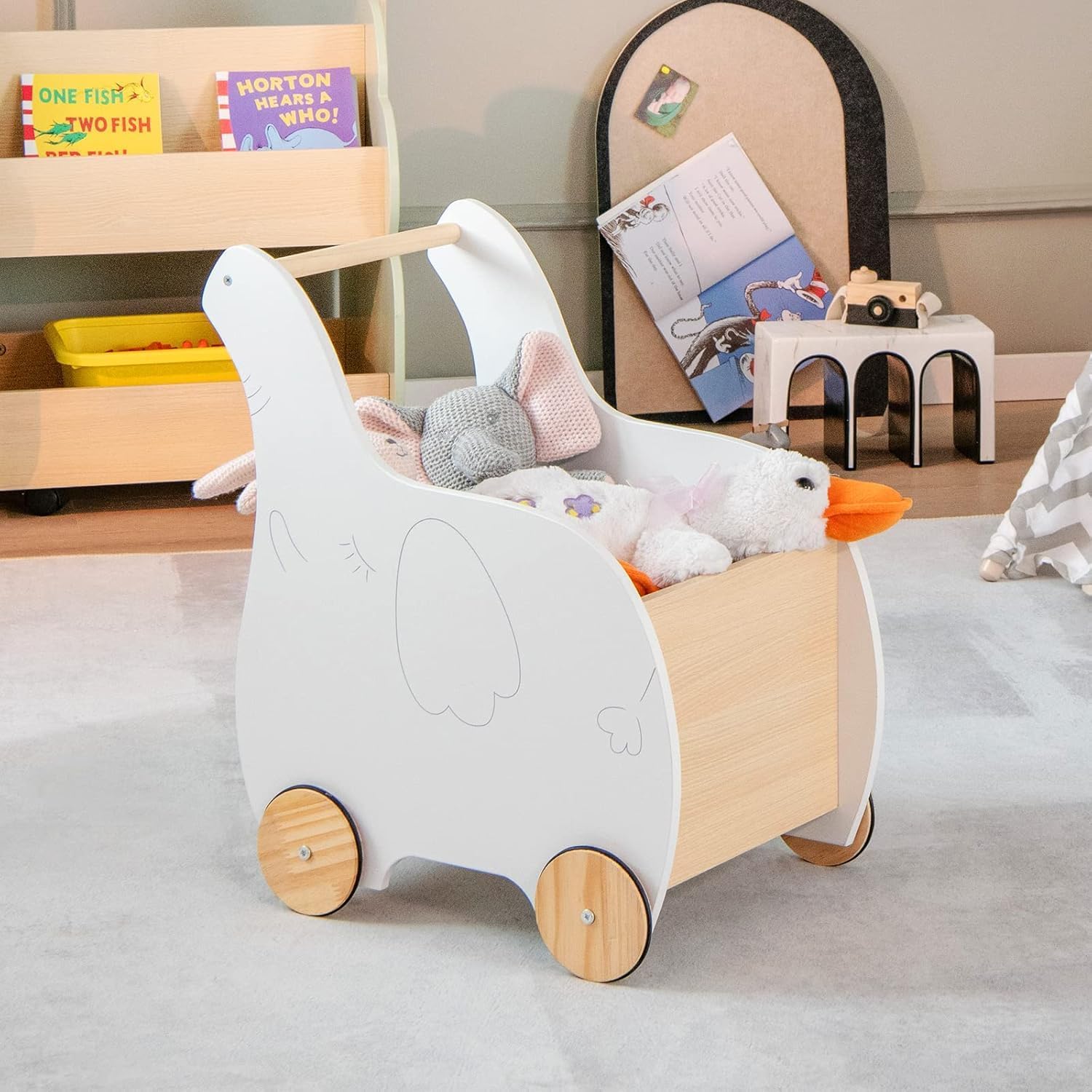 Trotteur Bois Bébé, Chariot de Marche 2 en1 avec Coffre à Jouets, Marcheur Enfant 1+ Ans Forme d'Éléphant, Parfait Cadeau pour Enfants - 2