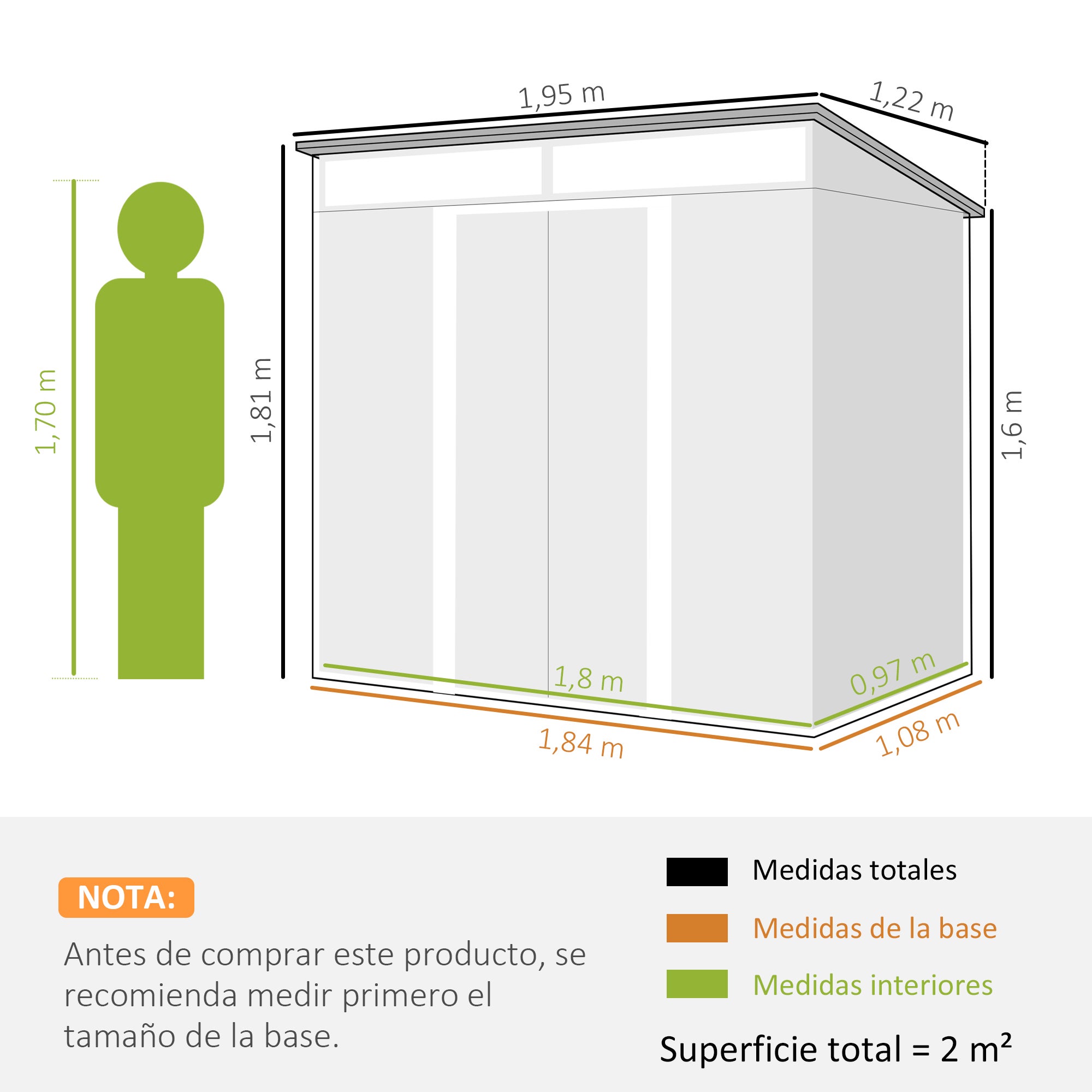 Caseta de Jardín Outsunny Acero Galvanizado Gris Oscuro 195x122x181.5 cm - 3