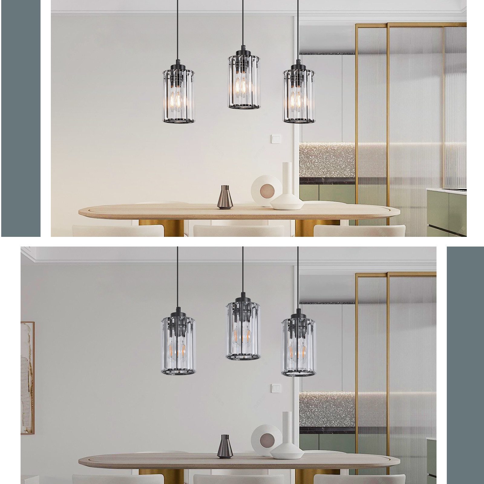 NETTLIFE Nowoczesna czarna kryształowa lampa wisząca nad stół jadalny 3 płomienie E27 - 6