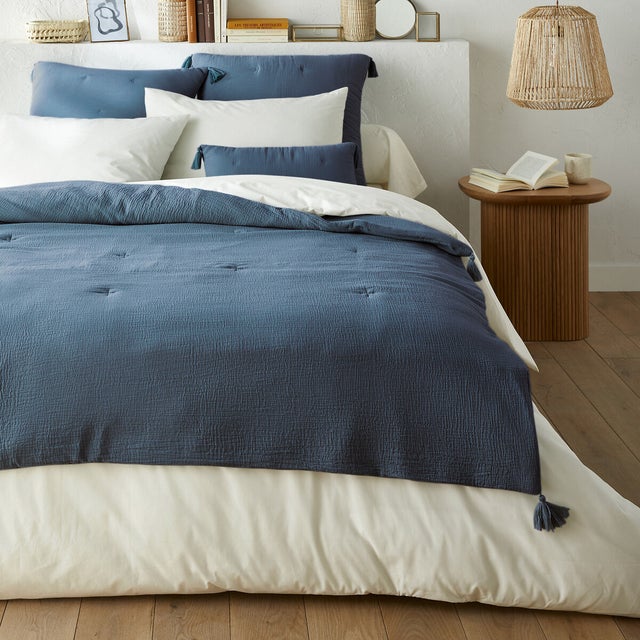 Edredon matelassé gaze de coton, Kumla - Bleu prusse - 90 x 190 cm