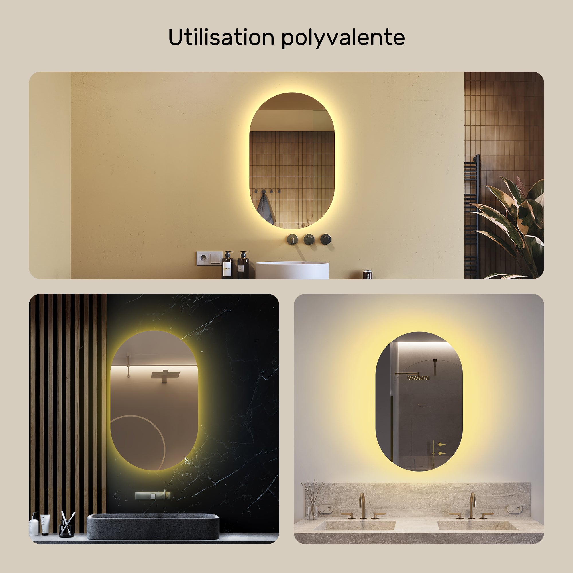 Specchio da bagno con illuminazione a LED (50x80 cm) Specchio illuminato a LED con illuminazione (TST106) Bianco caldo 3000K - 2