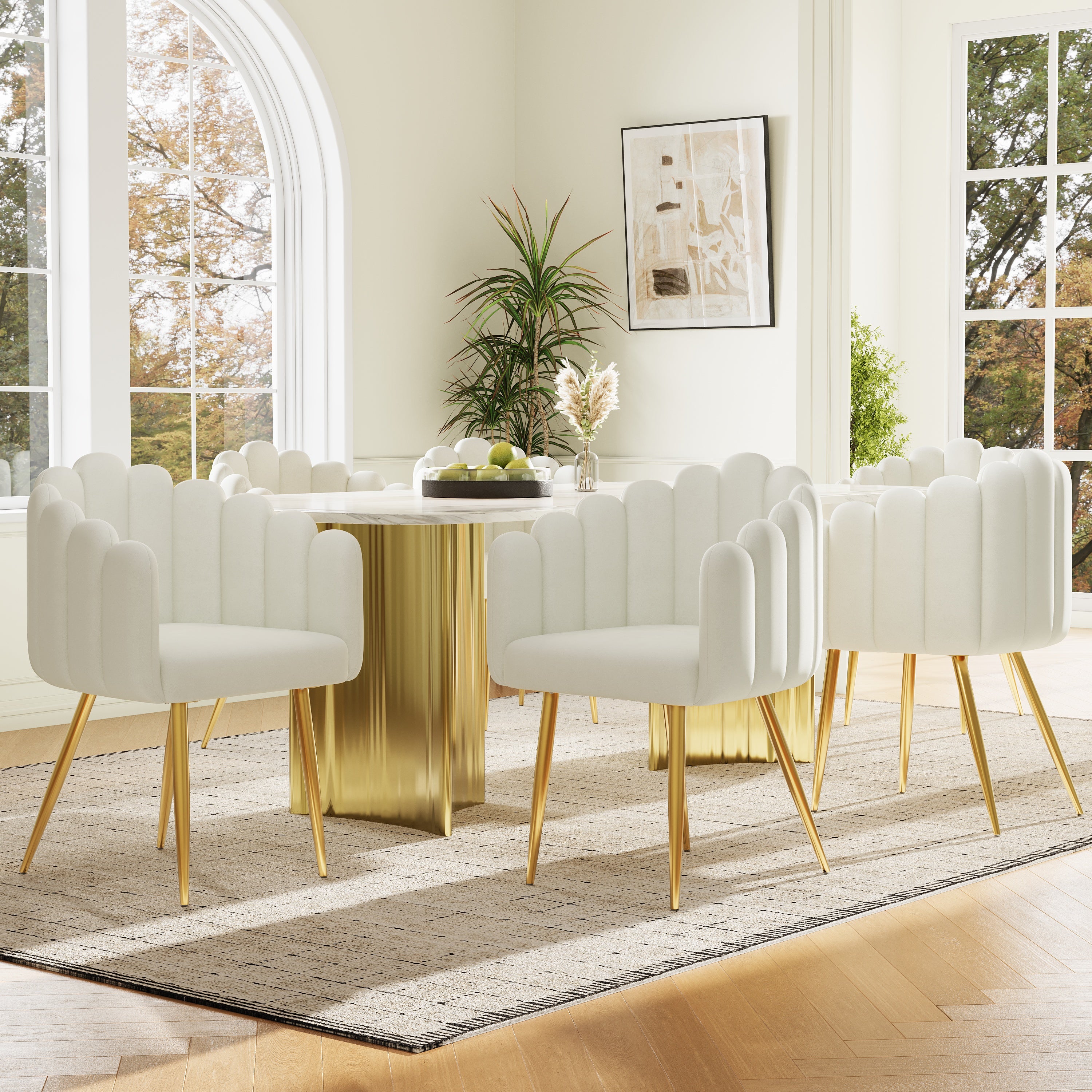 Zestaw 6 krzeseł do jadalni – 61 x 51,5 x 82 cm – aksamitne, nogi z ocynkowanego złota – beżowe