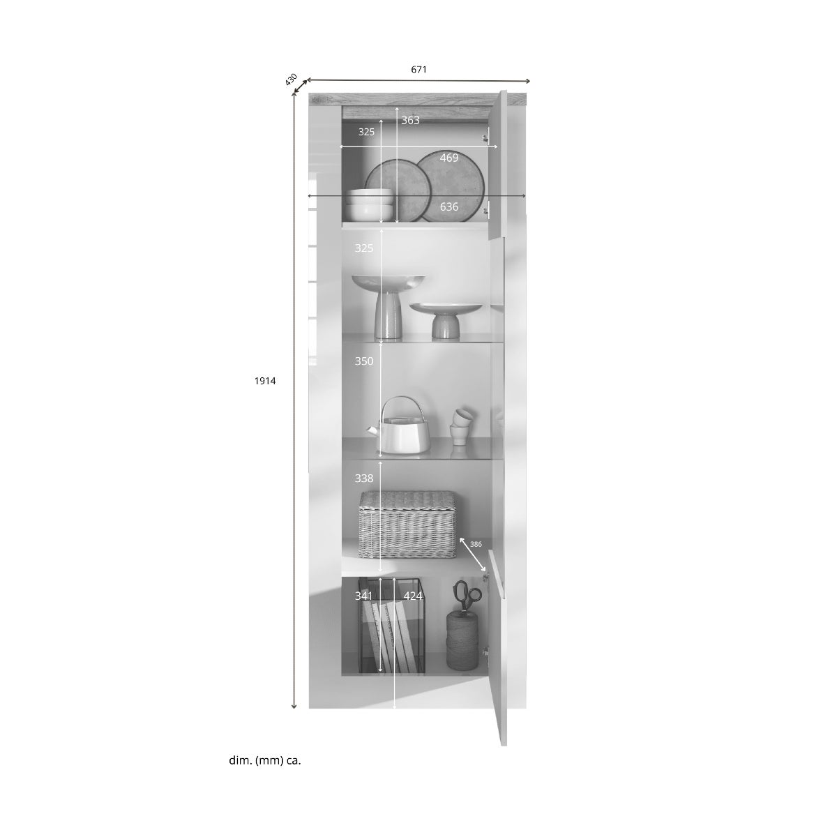 Vitrine moderne 1 porte laqué blanc et bois + led ARIA - 7