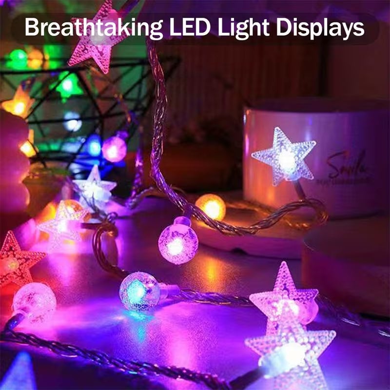 Catena luminosa a forma di stella solare da 22 m, 200 LED - Sfere luminose colorate per Natale/compleanni, interni/esterni - 6