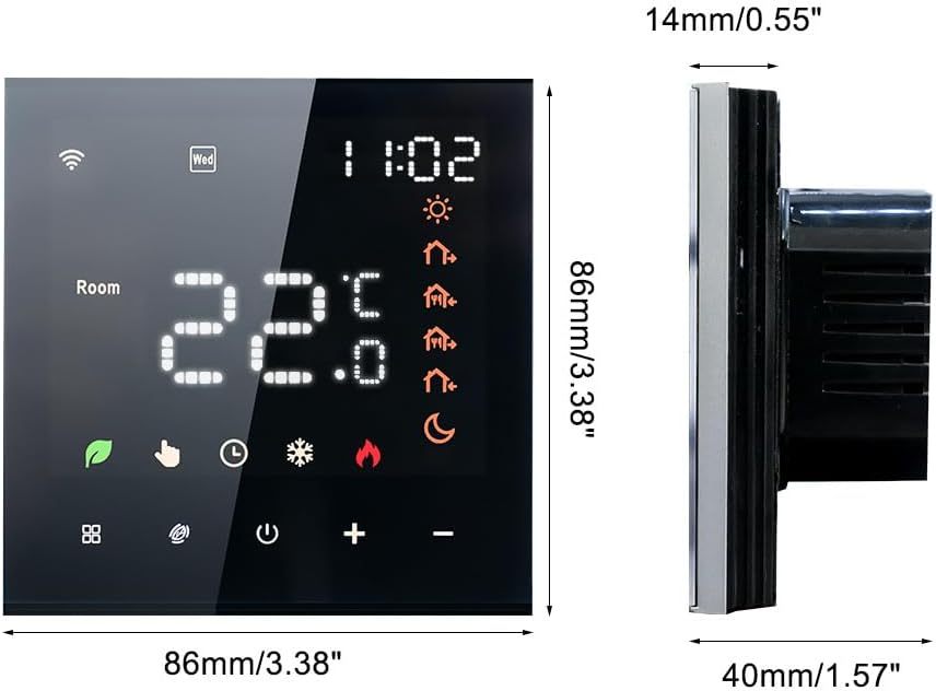 Thermostat de radiateur électrique intelligent noir, thermostat programmable Wi-Fi, montage mural, 16 A, télécommande Tuya - 2