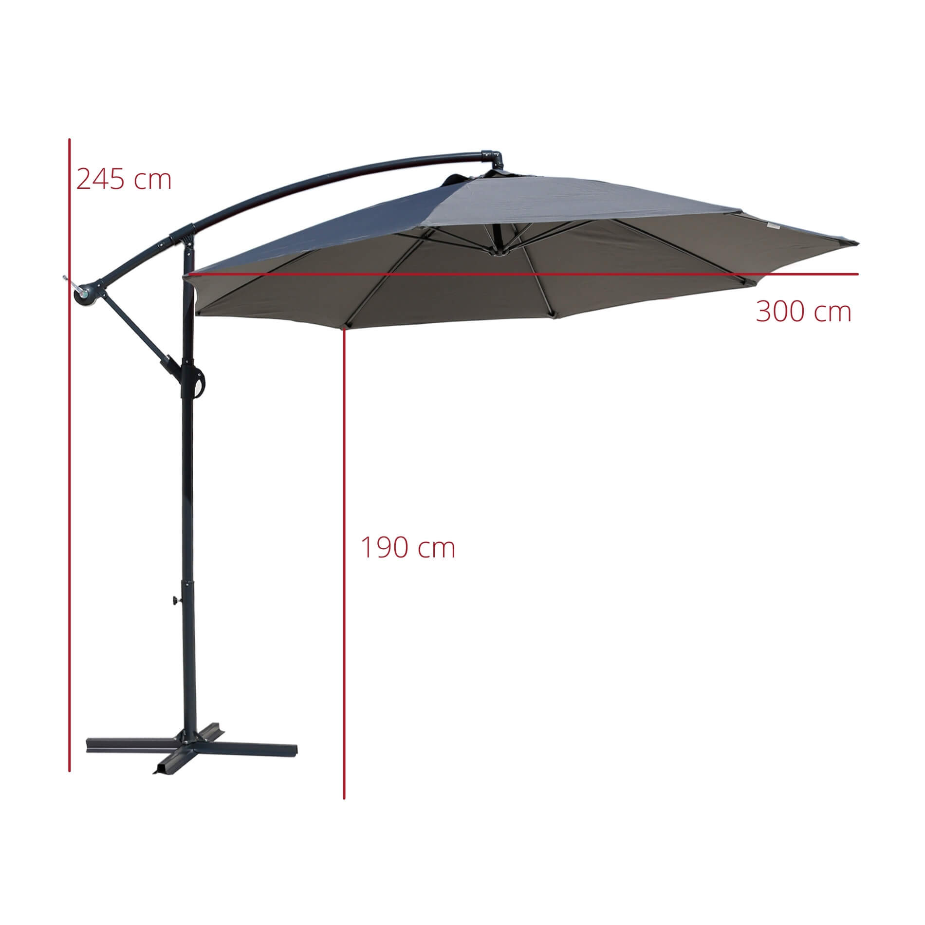 Rebecca Mobili Parapluie de Jardin Gris foncé 3x3 Parasol en acier Décentralisé pour Extérieur - 3