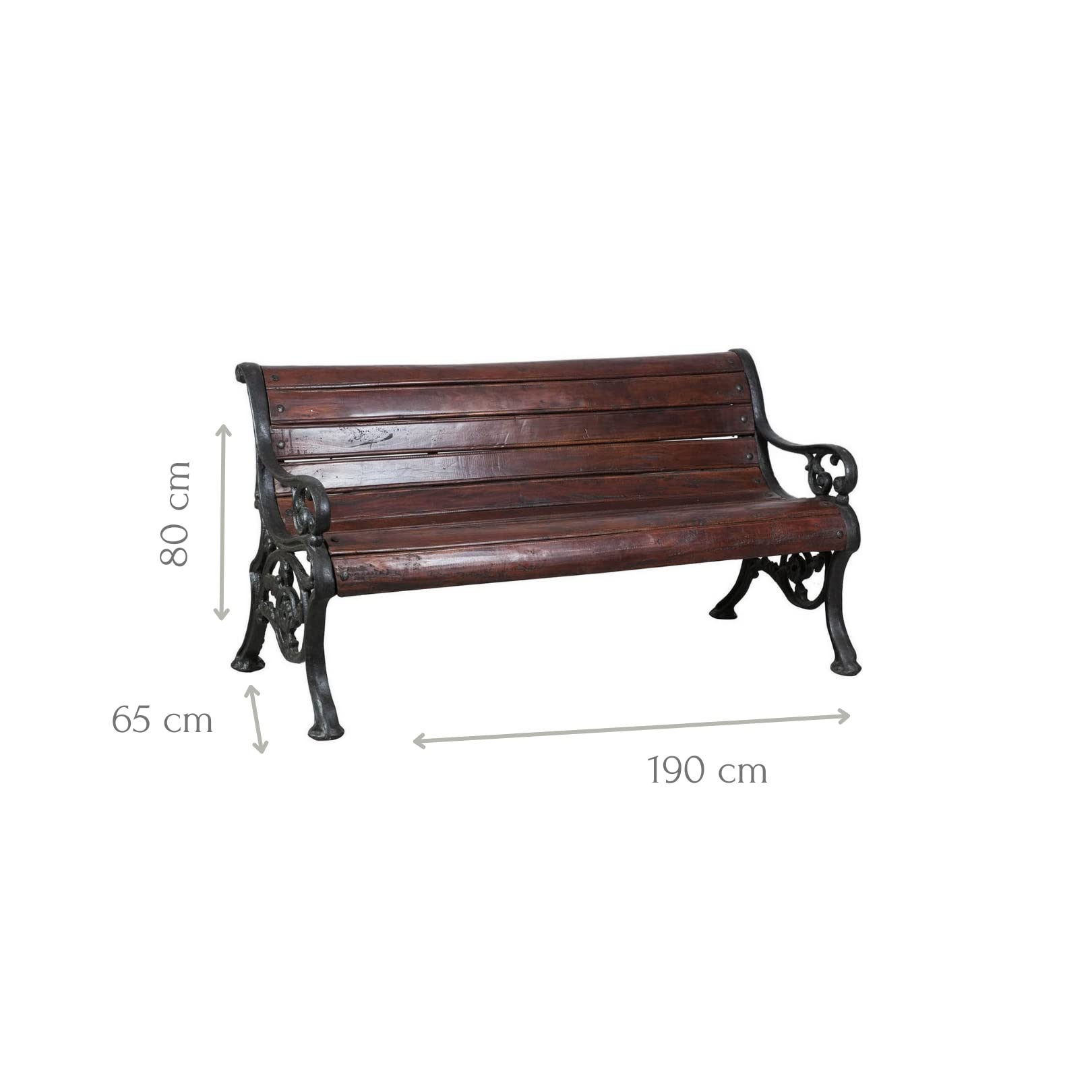 BISCOTTINI Banc de Jardin Bois et Fonte - Banc d'Extérieur 3 Places - Banc Classique Extérieur 145x65x77 cm - 2