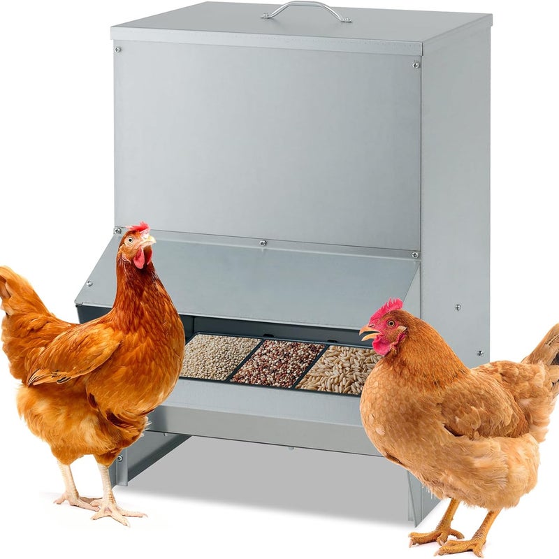 Ocynkowana Karmnik dla Kurczaków 22 kg, Mocowanie Ścienne, Dystrybutor Paszy do Zewnętrznej Kurnika, dla Kaczek, Kogutów, Bażantów, Indyków