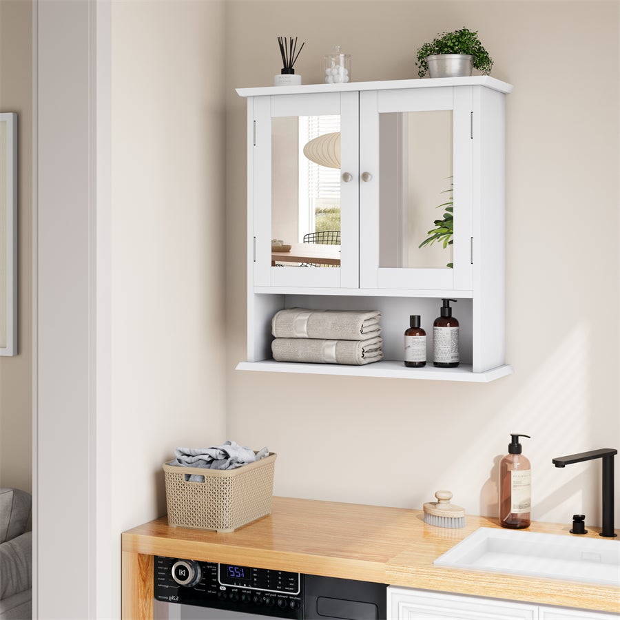 Armadio da Parete per Bagno Bianco con Specchio, Ripiani Regolabili e Comodissimo Spazio di Stoccaggio – Mobile Medico per Bagno, Cucina e Lavanderia - 2