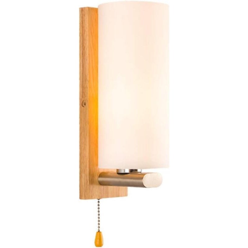 Nowoczesna lampa ścienna z drewna i szkła – białe światło – wymiary: 10 x 28 cm – nadaje się do salonów, sypialni, korytarzy i klatek schodowych.